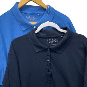 Ulla Popken Polo Shirt Women 5X 32/34 Blue Black 100% Cotton Pique 2 Pack Bundle